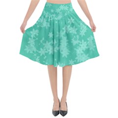 Biscay Green Floral Print Flared Midi Skirt by SpinnyChairDesigns