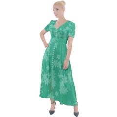 Biscay Green Floral Print Button Up Short Sleeve Maxi Dress by SpinnyChairDesigns