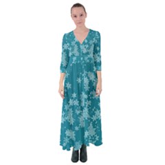 Teal Blue Floral Print Button Up Maxi Dress by SpinnyChairDesigns