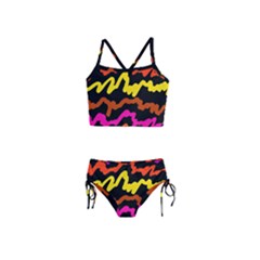 Multicolored Scribble Abstract Pattern Girls  Tankini Swimsuit by dflcprintsclothing