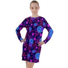 Backgroung Rose Purple Wallpaper Long Sleeve Hoodie Dress by HermanTelo