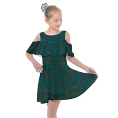 Teal Green Spirals Kids  Shoulder Cutout Chiffon Dress by SpinnyChairDesigns