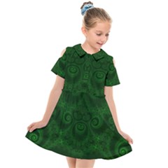 Emerald Green Spirals Kids  Short Sleeve Shirt Dress by SpinnyChairDesigns