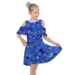 Cornflower Blue Floral Print Kids  Shoulder Cutout Chiffon Dress by SpinnyChairDesigns