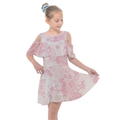 Baby Pink Floral Print Kids  Shoulder Cutout Chiffon Dress by SpinnyChairDesigns