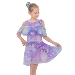 White Purple Floral Print Kids  Shoulder Cutout Chiffon Dress by SpinnyChairDesigns