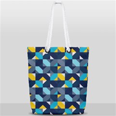 Geometric Hypnotic Shapes Full Print Rope Handle Tote (small) by tmsartbazaar