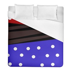 Mixed Polka Dots And Lines Pattern, Blue, Red, Brown Duvet Cover (full/ Double Size) by Casemiro