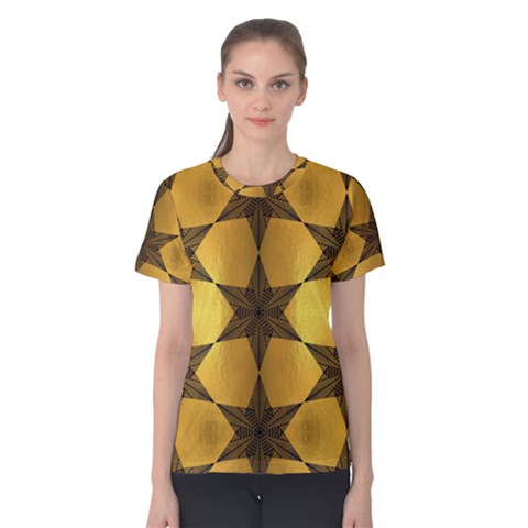 Black & Gold Geometric Stars Pattern  Women s Cotton Tee by Graphika