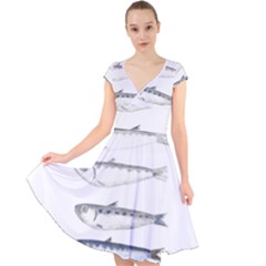 Pencil Fish Sardine Drawing Cap Sleeve Front Wrap Midi Dress by HermanTelo