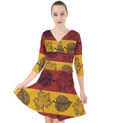 Autumn Leaves Colorful Nature Quarter Sleeve Front Wrap Dress by Mariart