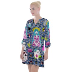 Blue Denim And Drawings Daisies Open Neck Shift Dress by snowwhitegirl