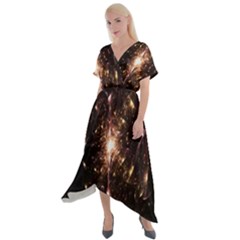 Glowing Sparks Cross Front Sharkbite Hem Maxi Dress by Sparkle