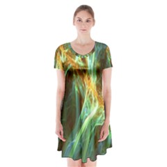 Abstract Illusion Short Sleeve V-neck Flare Dress by Sparkle