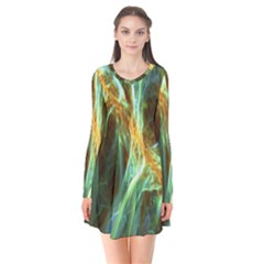 Abstract Illusion Long Sleeve V-neck Flare Dress by Sparkle