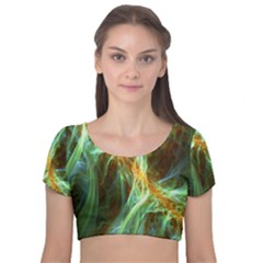 Abstract Illusion Velvet Short Sleeve Crop Top  by Sparkle