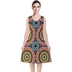 Aztec Multicolor Mandala V-neck Midi Sleeveless Dress  by tmsartbazaar