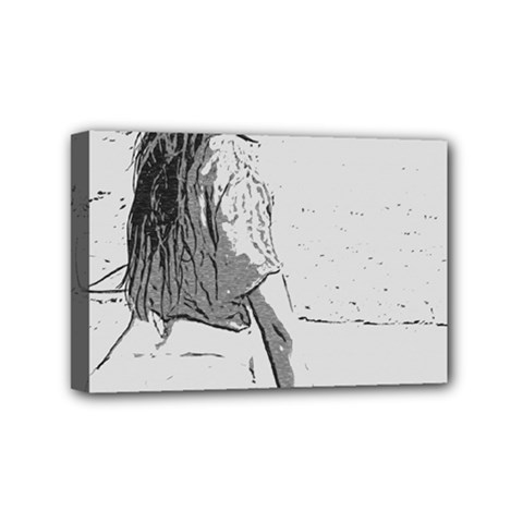 Beauty At The Beach, Sexy Girl Illustration, Black And White Mini Canvas 6  X 4  (stretched) by Casemiro