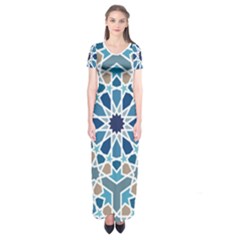 Arabic Geometric Design Pattern  Short Sleeve Maxi Dress by LoolyElzayat