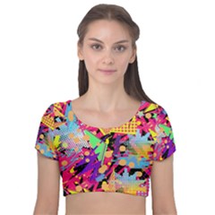 Psychedelic Geometry Velvet Short Sleeve Crop Top  by Filthyphil