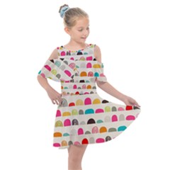 Scandinavian Folk Art Rainbow Road Kids  Shoulder Cutout Chiffon Dress by andStretch