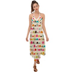 Scandinavian Folk Art Rainbow Road Halter Tie Back Dress  by andStretch