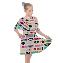 Scandinavian Folk Art Eye Spy Kids  Shoulder Cutout Chiffon Dress by andStretch