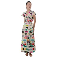 Scandinavian Folk Art Eye Spy Flutter Sleeve Maxi Dress by andStretch