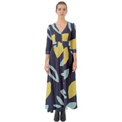 Laser Lemon Navy Button Up Boho Maxi Dress by andStretch