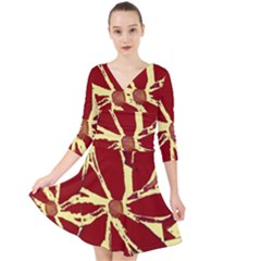 Flowery Fire Quarter Sleeve Front Wrap Dress by Janetaudreywilson