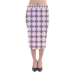 Retro Pink And Grey Pattern Velvet Midi Pencil Skirt by MooMoosMumma