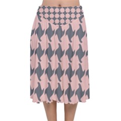 Retro Pink And Grey Pattern Velvet Flared Midi Skirt by MooMoosMumma