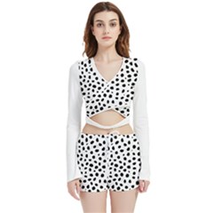  Black And White Seamless Cheetah Spots Velvet Wrap Crop Top And Shorts Set by LoolyElzayat