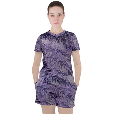 Flowers Branches Purple Women s Tee And Shorts Set by DinkovaArt