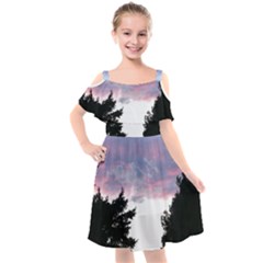 Colorful Overcast, Pink,violet,gray,black Kids  Cut Out Shoulders Chiffon Dress by MartinsMysteriousPhotographerShop