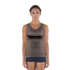 Brown Alligator Leather Skin Sport Tank Top  by LoolyElzayat