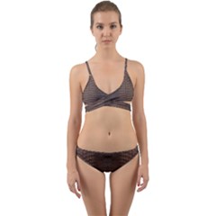 Brown Alligator Leather Skin Wrap Around Bikini Set by LoolyElzayat