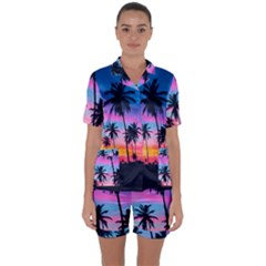 Sunset Palms Satin Short Sleeve Pyjamas Set by goljakoff