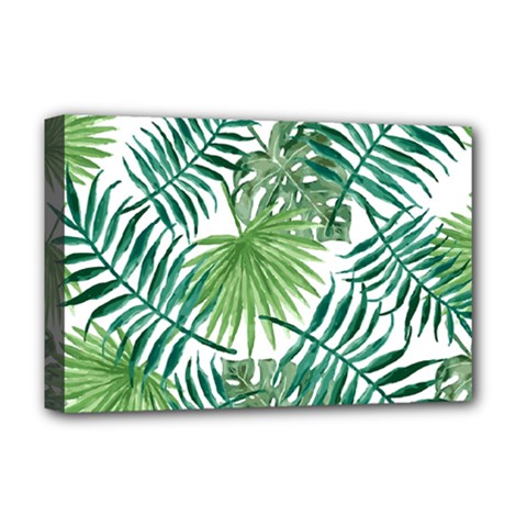 Green Tropical Leaves Deluxe Canvas 18  X 12  (stretched) by goljakoff