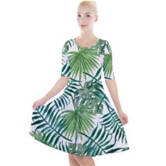 Green Tropical Leaves Quarter Sleeve A-line Dress by goljakoff