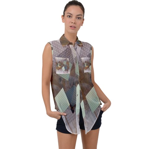 Digital Geometry Sleeveless Chiffon Button Shirt by Sparkle