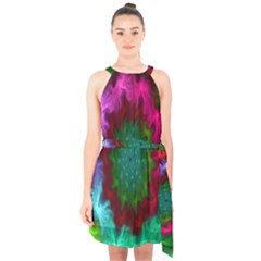 Rainbow Waves Halter Collar Waist Tie Chiffon Dress by Sparkle