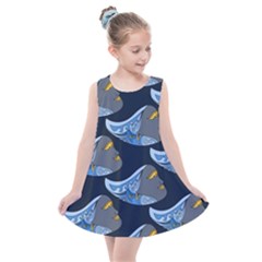 Queen Fish Doodle Art Kids  Summer Dress by tmsartbazaar