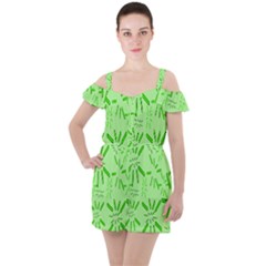 Electric Lime Ruffle Cut Out Chiffon Playsuit by Janetaudreywilson