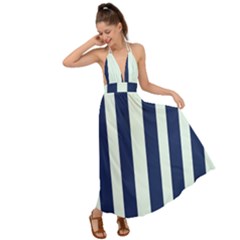 Navy In Vertical Stripes Backless Maxi Beach Dress by Janetaudreywilson