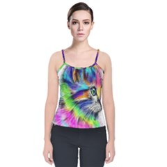 Rainbowcat Velvet Spaghetti Strap Top by Sparkle