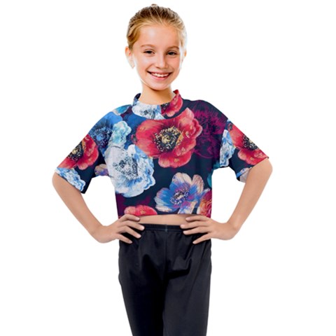 Flowers Pattern Kids Mock Neck Tee by Sparkle