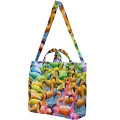 Rainbow Flamingos Square Shoulder Tote Bag by Sparkle