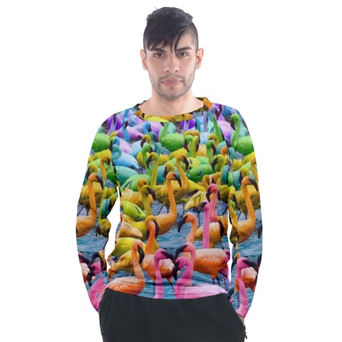 Rainbow Flamingos Men s Long Sleeve Raglan Tee by Sparkle