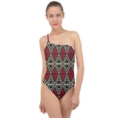 Motif Boho Style Geometric Classic One Shoulder Swimsuit by tmsartbazaar